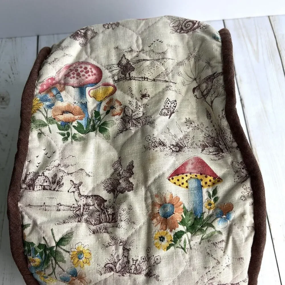 Set of 4 VTG 60s 70s Mushrooms Floral Toile Toaster Cover 2 Placemats 1 Hot Pad